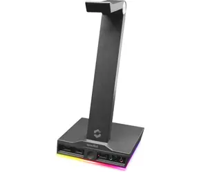 EXCELLO Illuminated Headset Stand černá / stojánek na sluchátka / 3x USB-A 2.0 / 2x 3.5mm Jack / RGB