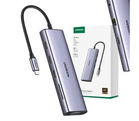 UGREEN 15601 USB-C Multifunkční adaptér / 3x USB-A / 1x USB-C / 1x HDMI / 1x VGA / 1x Ethernet / 1x 3.5mm jack / 1x SD s