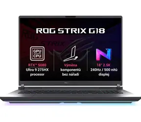 ASUS ROG Strix G18 černá / 18" WQXGA / Intel Core Ultra 9 275HX 2.7GHz / 32GB / 1TB SSD / RTX 5080 / Bez OS