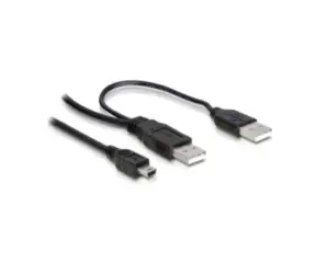 DeLock USB 2.0 kabel 2xA<->miniB 5-pin propojovací 1m / napájecí