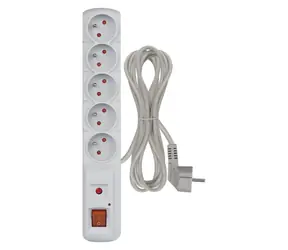 PORTE Přepěťová ochrana 230V 5 zásuvek 3m šedá s vyp.