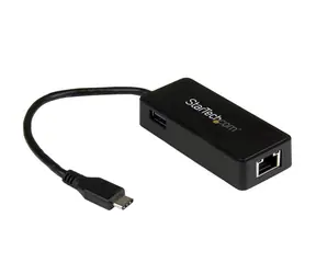 StarTech USB-C - RJ45 adaptér s extra portem USB 3.0 černá / pro síťové připojení / RJ45 
