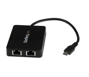 StarTech USB-C - 2x RJ45 adaptér s extra portem USB 3.0 černá / pro síťové připojení / 2x RJ45 