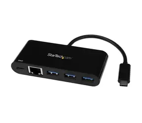 StarTech USB-C adaptér + 3x USB 3.0 černá / pro síťové připojení / RJ45 
