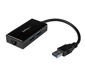 StarTech USB 3.0 adaptér s Hubem černá / pro síťové připojení / 2x USB 3.0 / RJ45 