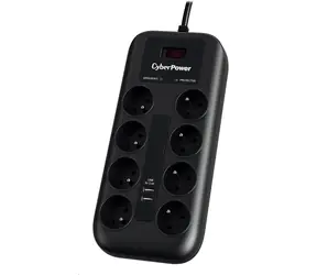 CyberPower P0820SUF0-FR černá / Přepěťová ochrana / 8 zásuvek / vypínač / 2x USB / 1.8 m
