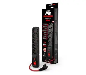 Acar F5 typ E 10m kabel / přepěťová ochrana / 16A / 2300 W / 5 zásuvek (typ E)