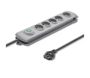 Qoltec Přepěťová ochrana Quick Switch (5 zásuvek) šedá / vypínač /  1.8m 