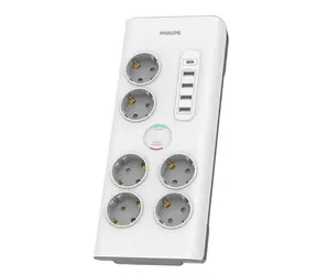 Philips SPN7060WA/58 bílá / Přepěťová ochrana / Schuko / 6 zásuvek / USB-A & USB-C / 2m