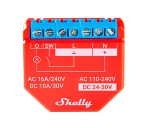 Shelly Plus 1PM červená / Chytrý spínač s měřením spotřeby / 1 kanál / 16A / BT 4.2 / WiFi