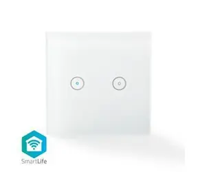 Nedis SmartLife Nástěnný vypínač / Wi-Fi / Dvojitý / Nástěnný držák / 1000 W / Android & iOS / Sklo / bílá