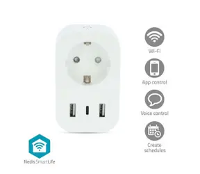 Nedis SmartLife Chytrá Zásuvka / Wi-Fi / IP21 / Měřič výkonu / 3680 W / 2x USB / 0 - 55 °C / Android 