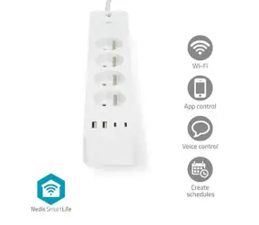 Nedis SmartLife Prodlužovací Přívod / Wi-Fi / USB A / USB-C  / 16 A / 3680 W / 2.00 m / Android