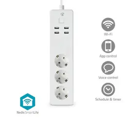 Nedis SmartLife Prodlužovací Přívod / Wi-Fi / 4 x USB / 16 A / 3680 W / 1.80 m / -10 - 40 °C / Android