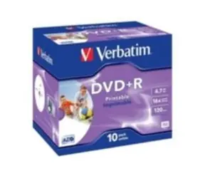 10ks DVD+R 4,7GB Verbatim 16x / Photo Injekt Printable / JewelCase