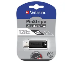 Verbatim Store 'n' Go PinStripe 128GB černá / Flash Disk / USB 3.0 / čtení: 30MBs / zápis: 10MBs