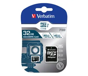 Verbatim microSDHC Pro 32GB + Adaptér / Paměťová karta / UHS-I (U3) / Class 10 / až 90MBs