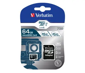 Verbatim microSDXC Pro 64GB + Adaptér / Paměťová karta / UHS-I (U3) / Class 10 / až 90MBs