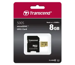 Transcend 500S Micro SDHC 8GB + adaptér / UHS-I / U1 / V30 / R: 95MBs / W: 60MBs