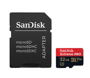 SanDisk Extreme PRO microSDHC 32GB + adaptér / UHS-I U3 V30 / čtení: 100 MBs / zápis: 90 MBs / vhodné pro 4K