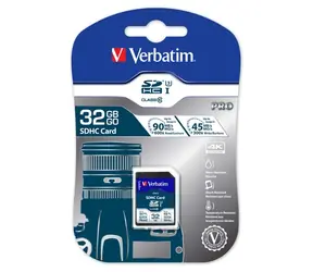 Verbatim SDHC 32GB pamětová karta Pro U3 / UHS-III / U3 / R: 90MBps / W: 45MBps / vhodné pro 4K