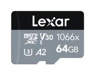 Lexar Professional 1066x Silver microSDXC 64GB + adaptér / čtení: 160MBs / Zápis: 70MBs / UHS-I U3 / A2 / Class 10 