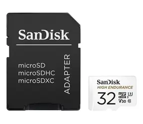 SanDisk High Endurance microSDHC 32GB + adaptér / Class 10 / UHS-I / U3 / V30 / čtení: 100MBs / zápis: 40MBs