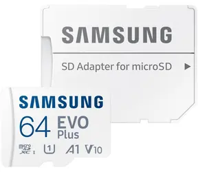 SAMSUNG Micro SDXC 64GB EVO Plus + SD adaptér / U1 / V 10 / A1 / Čtení: 130MBps