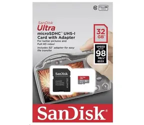SanDisk Ultra microSDHC 32GB + adaptér  / Class 10 / UHS-I / U3 / A1 / čtení: až 98MBs