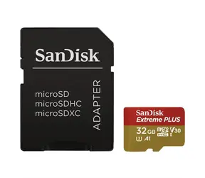 SanDisk Extreme Plus microSDHC 32GB + adaptér / Class 10 / UHS-I U3 / V30 / A1 / 95MB/s / vhodné pro 4K