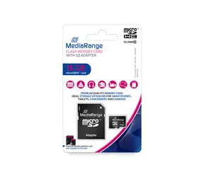 MediaRange microSDHC 16GB + SD adaptér / Class 10 / R: 45MBs / W: 12 MBs 