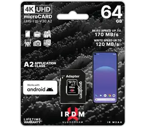 GOODRAM IRDM M2AA microSDXC 64GB + SD adaptér / Class 10 / UHS I / U3 / A2 / V30 / R: až 170 MBps / W: až 120 MBps