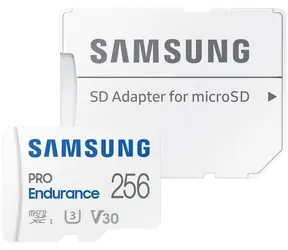 SAMSUNG PRO Endurance microSDXC 256GB + SD adaptér / Class 10 / UHS-I / U3 / čtení: 100MBs / zápis: 40MBs 