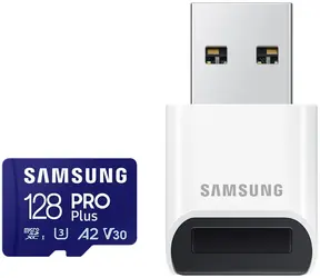 SAMSUNG PRO Plus microSDXC 128 GB + USB adaptér / UHS-1 / Class 10 / U3 / Čtení: 180MBps / Zápis: 130MBps