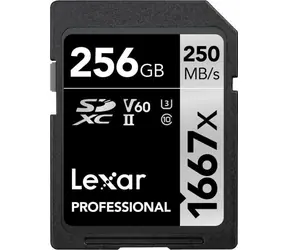 Lexar Professional 1667x SDXC 256 GB / V60 / U3 / Class 10 / Rychlost čtení až: 250 MBs / Rychlost zápisu až: 120 MBs