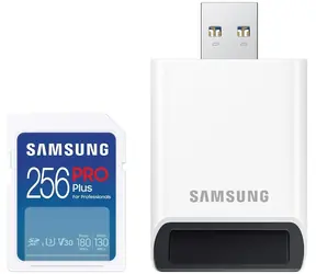 SAMSUNG SDXC PRO Plus 256GB + USB adaptér / UHS-1 / Class 10 / U3 / Čtení: 180MBps / Zápis: 130MBps