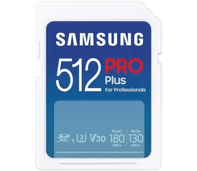 SAMSUNG PRO Plus SDXC 512 GB / Class 10 / U3 / čtení: až 180MBs / zápis: až 130MBs / vhodné pro 4K