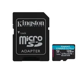 Kingston Canvas Go Plus microSDXC 128GB s adaptérem / UHS-I V30 / U3 / Class 10  / čtení: až 200MBs / zápis: až 160 MBs