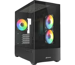 Sharkoon MK6 RGB černá / Micro ATX / 2x USB 3.2 / 1x USB-C / 3x 120mm / bez zdroje / průhledná bočnice