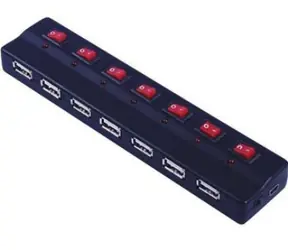 PremiumCord USB 2.0 HUB 7-portový / externí napájení / vypínače portů