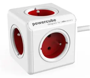 PowerCube Extended červená / Prodlužovací přívod 230V / 1.5m / 5 zásuvek