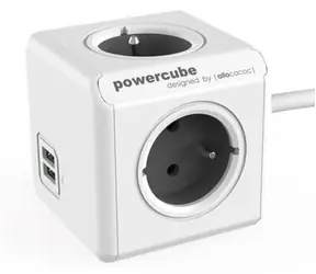 PowerCube Extended USB šedá / Prodlužovací přívod 230V / 1.5m / 4 zásuvky / 2x USB port