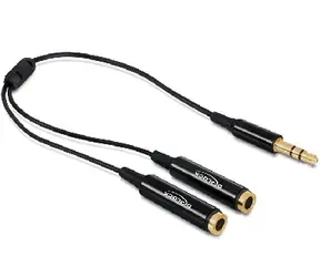 Delock adaptér stereo jack 3.5 mm samec - 2 x stereo jack 3.5 mm samice / 25cm / černý