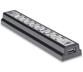 Manhattan USB 2.0 Hub / 10 portů + napájecí adaptér / černý