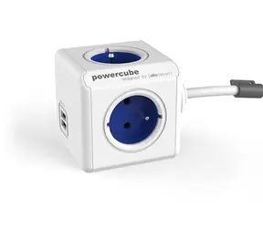 PowerCube Extended USB modrá / Prodlužovací přívod 230V / 1.5m / 4 zásuvky / 2x USB port