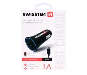 SWISSTEN CL adaptér USB 1A + kabel microUSB / autonabíječka / černý