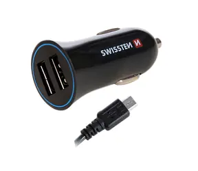 SWISSTEN CL adaptér 2x USB 2.4A + kabel microUSB / autonabíječka / černý
