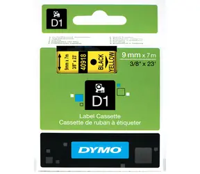 Dymo originální páska do tiskárny štítků, Dymo, 40918, S0720730, černý tisk/žlutý podklad, 7m, 9mm, D1