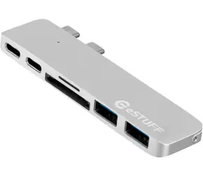 eSTUFF USB-C Slot-in Hub Pro stříbrná / 2 x USB 3.0 / 1 x USB-C / 1 x Thunderbolt 3 / čtečka karet