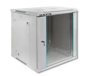 Qoltec 54487 RACK skříň 19" šedá / 12U / skleněné dveře / zámek na klíč 